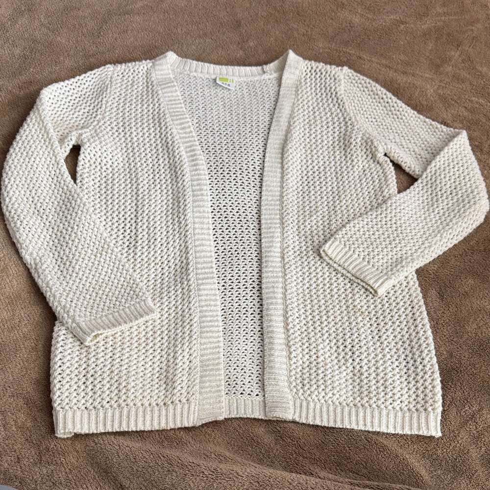 Crazy 8 Girls Cream Beige Knit Cardigan with Gold Threading Accents